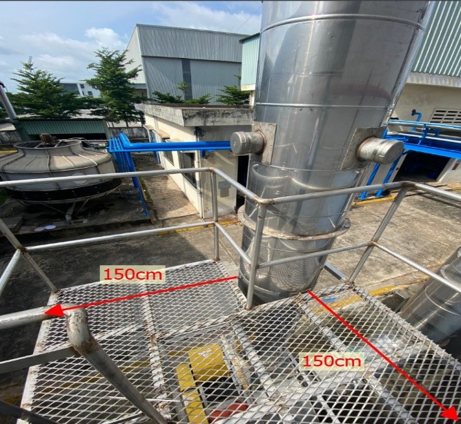Sơ đồ kích thước sàn thao tác quan trắc khí thải cho ống khói đường kính D nhỏ hơn 0,7m